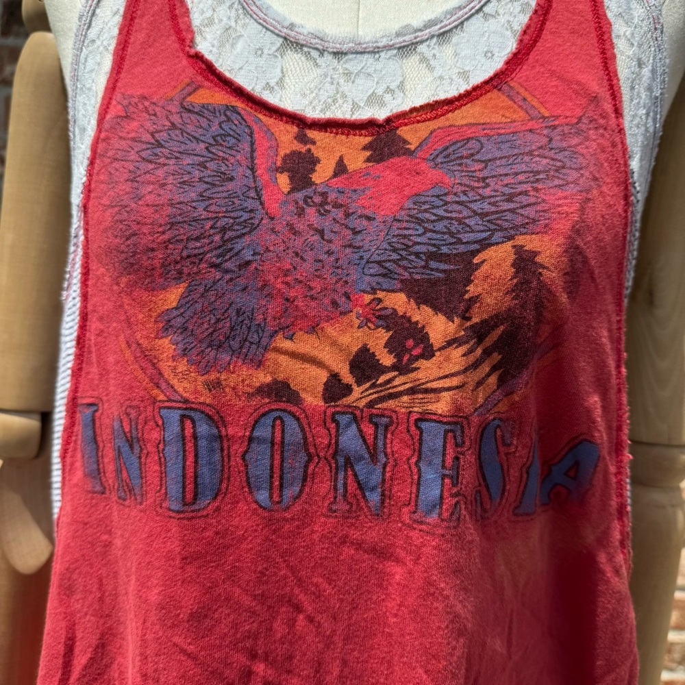 Free People We the Free Indonesia layered red top w/lace & stripes / XS / EUC - Picture 5 of 17